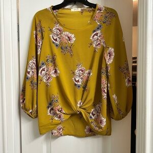 Floral Mustard Top with Knot Detail